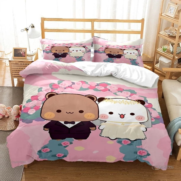 v2189 Bed Sheets Cute Bubu Dudu Cartoon Bear Panda Duvet Cover kawaii Bedding sets Soft Quilt Cover and Pillowcases SingleDoubleQueenKing Kid 3-Piece Bedding Set (1 Duvet Cover + 2 Pillow Shams) Bed S