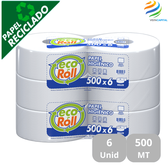 Papel Higienico Ecoroll 500 mt Pack 6 Unidades TecnoPapel