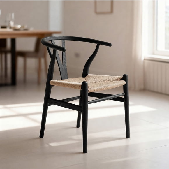 Silla Wishbone Madera De Haya Para Comedor Venhoouse Negra