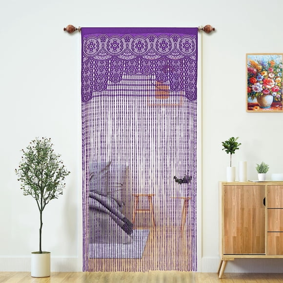 Cortina YaoYue con encaje de macramé para puerta, 90 x 200 cm, color morado