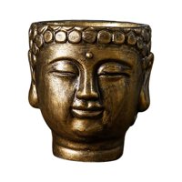 Ioensy - Cemento Buddha Cabeza Flor Estatua Bonsai Florero De Flor Para El Patio De Interior Bronce De Regalo