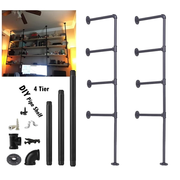 Estantería de tubos de hierro para montaje en pared LoftPhoenix, 4 niveles, 56 cm de altura