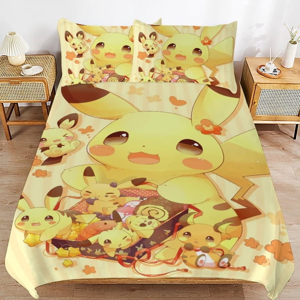 Pok-mon Pika-chu Pok-mon Pika-chu Bedding Set Sheet Set for Kids Adults,All Season Lightweight