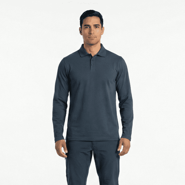 Polera Polo Dryfresh Hombre Manga Larga Secado Rápido Azul Piedra