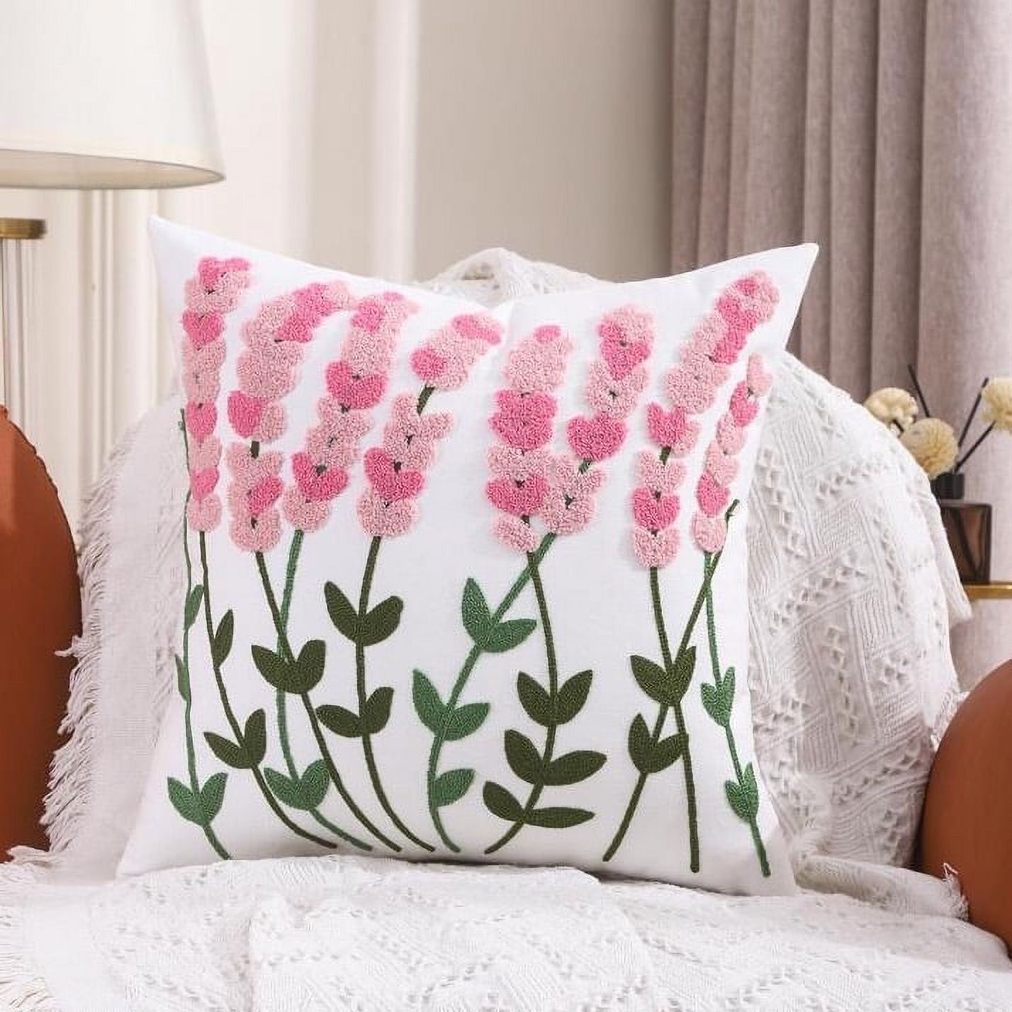 Homestore - Cojín Bordado 45X45 Cm Lavanda Rosado