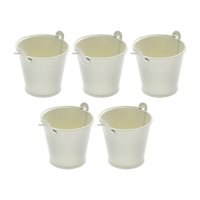 Magideal - 5 Piezas Cubo Metálico Mini Cubeta Con Asa Recipiente Galvanizado Decorativo Organizador De Latas De Estaño Portátil Y Resistente Adecuado Para Fiest Blanco