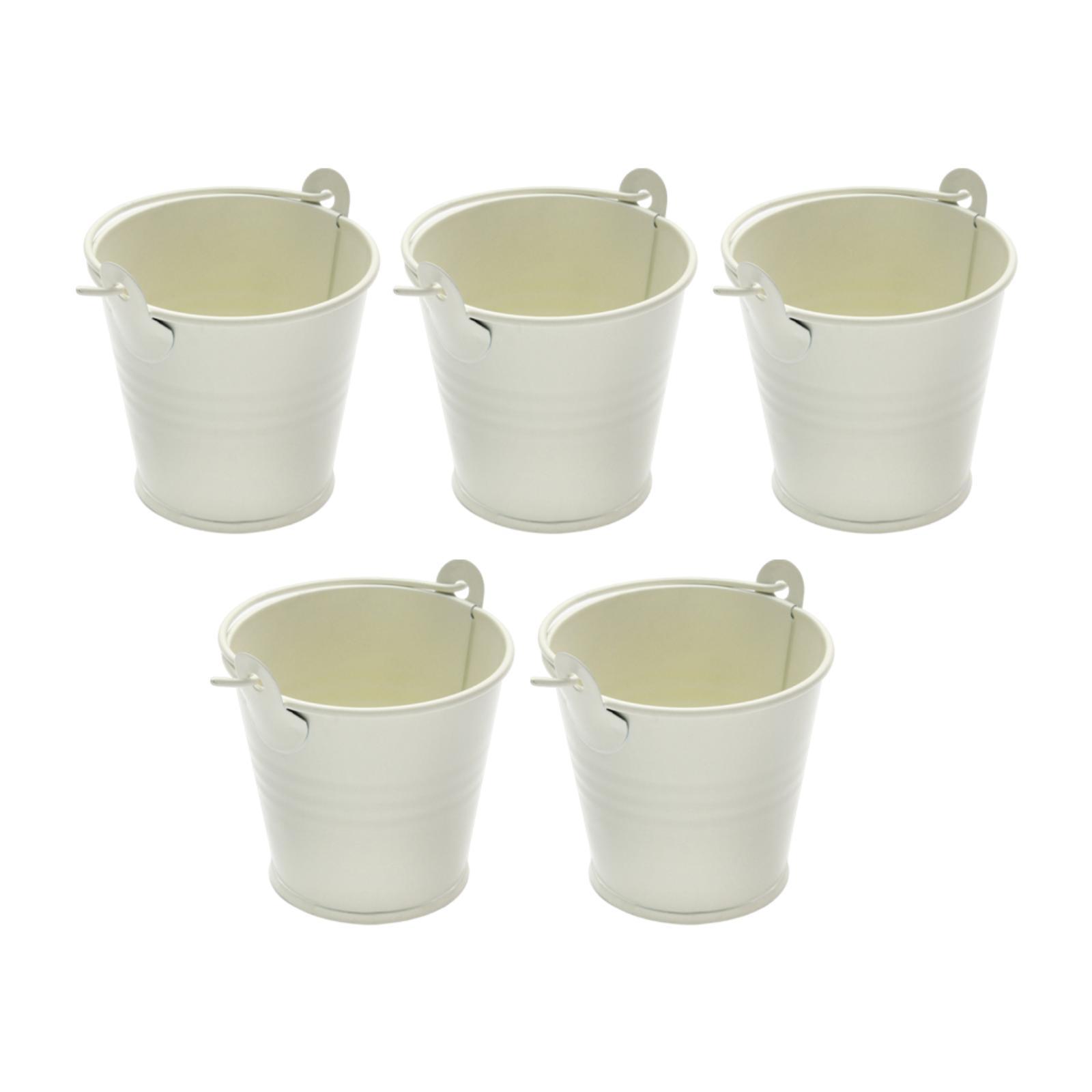 Magideal - 5 Piezas Cubo Metálico Mini Cubeta Con Asa Recipiente Galvanizado Decorativo Organizador De Latas De Estaño Portátil Y Resistente Adecuado Para Fiest Blanco