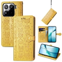 Funda Cartera Foxdock Para Xiaomi 15 , Flip Pu Con Relieve De Gatos Y Perros, Tarjetero Y Soporte