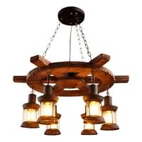Genérico - Lámpara Colgante Decorativa Madera Timón Rústica 6 Farol Jhn