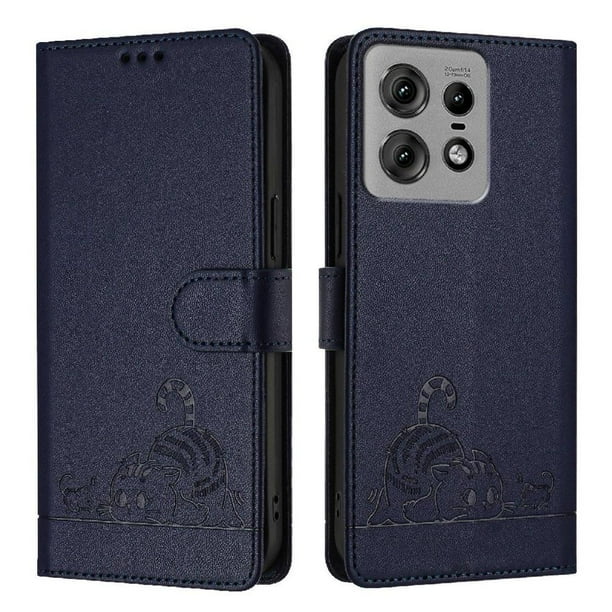 Funda tipo cartera FOXDOCK para Motorola Edge 50 Pro con soporte, ranuras, RFID, diseño de gato