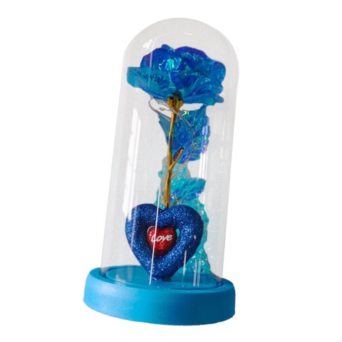 Magideal - Rosa Artificial Iluminada En Cúpula De Cristal, Regalo Elegante, Funciona Con Pilas. Rosa Azul