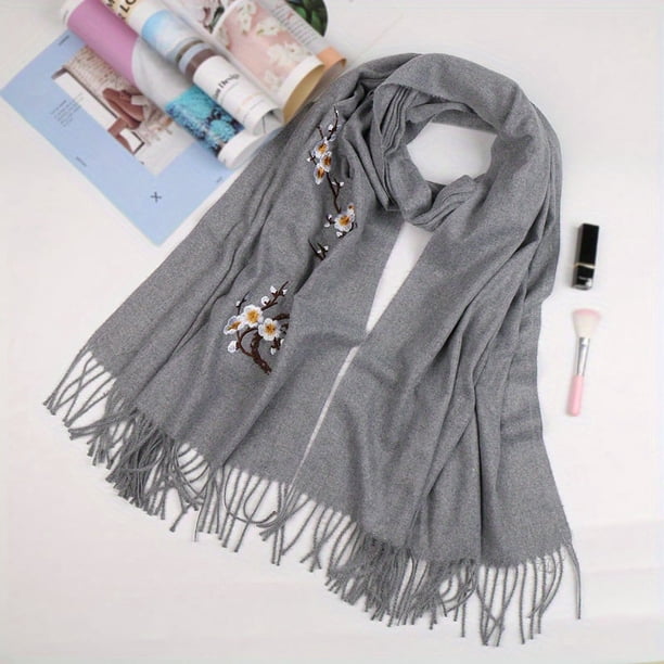 Plum Embroidered Imitation Cashmere Scarf Large Blanket Scarf Shawl Outdoor Autumn & Winter Thickened Warm Scarf