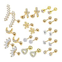 Magideal - De Aretes De 24 Piezas De A , Parte Trasera Plana, Zirconia Cúbica, Regalos, Hipoalergénico, Pequeño Para Mujeres , Oro