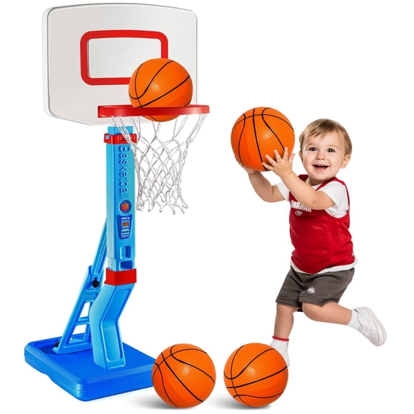 Canasta de baloncesto para niños pequeños Play22 para interiores y exteriores con 4 pelotas