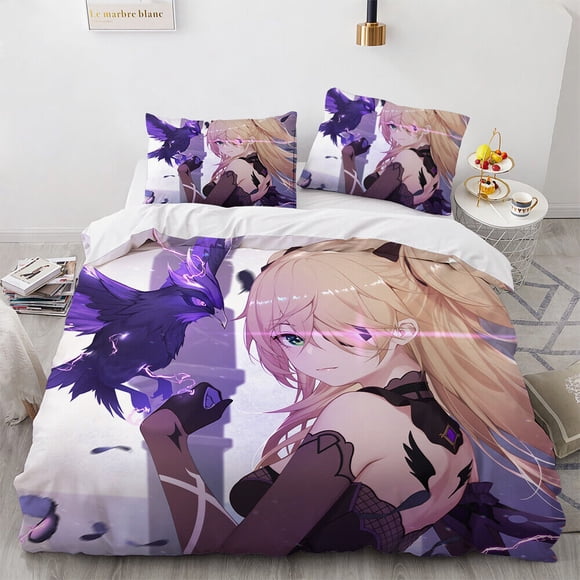 Genshin Impact Hu Tao Bedding Set Anime Keqing Ganyu Duvet Cover Pillowcase3-Piece Bedding Set (1 Duvet Cover + 2 Pillow Shams)