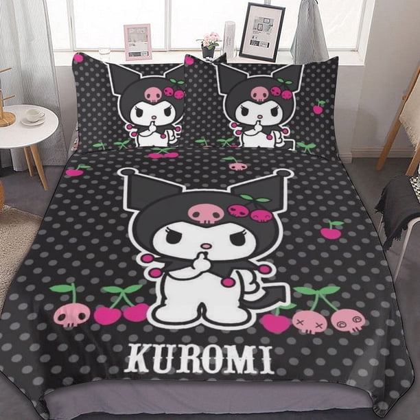 Kuromi And My Melody Duvet Cover Set 3-Piece Bedding Set Soft Warm And Comfortable Soft Bed Set for Bedroom All Season