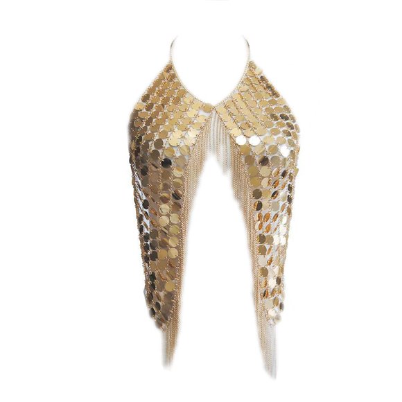 Cadena corporal de oro con lentejuelas y borlas para cintura de bikini Jokimu