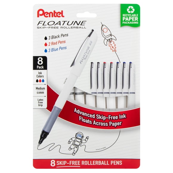Bolígrafo Pentel Floatune, 0,8 mm, punta mediana, paquete de 8