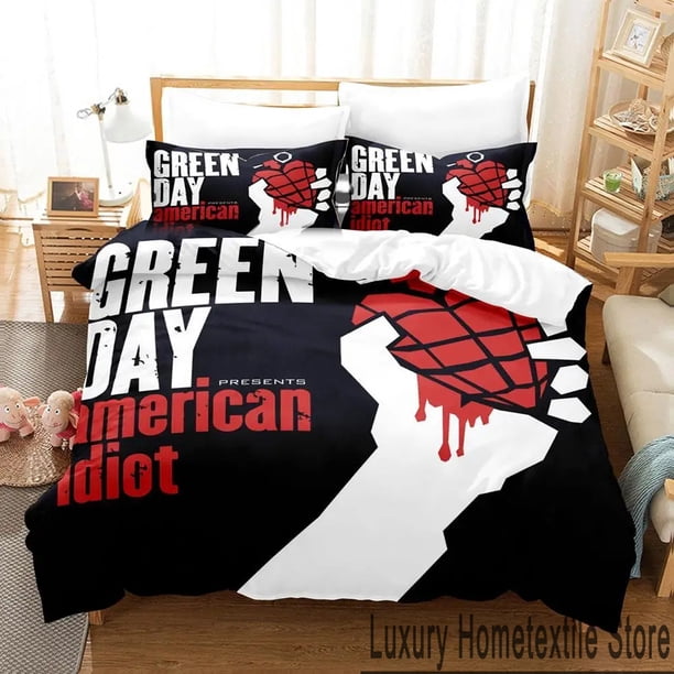v1622 Bed Sheets American Idiot Green Day Bedding Set Duvet Cover Bed Set Quilt Cover Pillowcase Comforter king Queen Size Boys Adult 3-Piece Bedding Set (1 Duvet Cover + 2 Pillow Shams) Bed Sheets ju