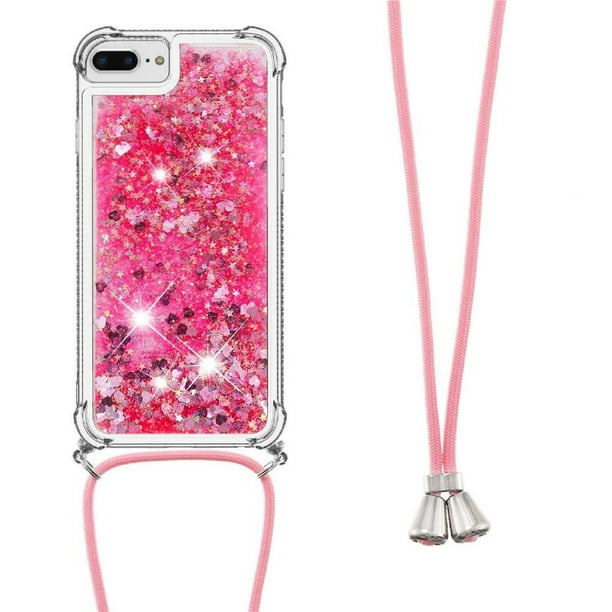 Funda FOXDOCK para iPhone 7 Plus/8 Plus con Cuerda Ajustable, Brillo Líquido, Protección Antigolpes y Lente – Ideal para Regalo