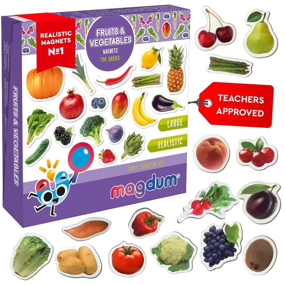 Set Magdum de 50 piezas con imanes decorativos de frutas y verduras para niños