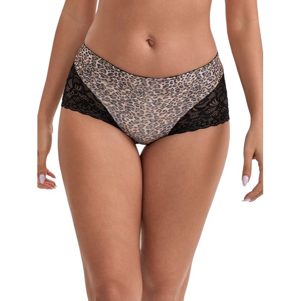 INSPIRE CHIC Bragas para Mujer Regreso a Clases Encaje Levantamiento de Glúteos Control de Abdomen Tiro Medio Transpirables Cobertura Completa Boyshorts L Marrón Claro