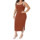 thumbnail image 4 of Vestidos de punto sin mangas con cuello cuadrado y abertura lateral en contraste para el verano de Agnes Orinda para mujeres de talla grande, 4X Naranja, 4 of 6