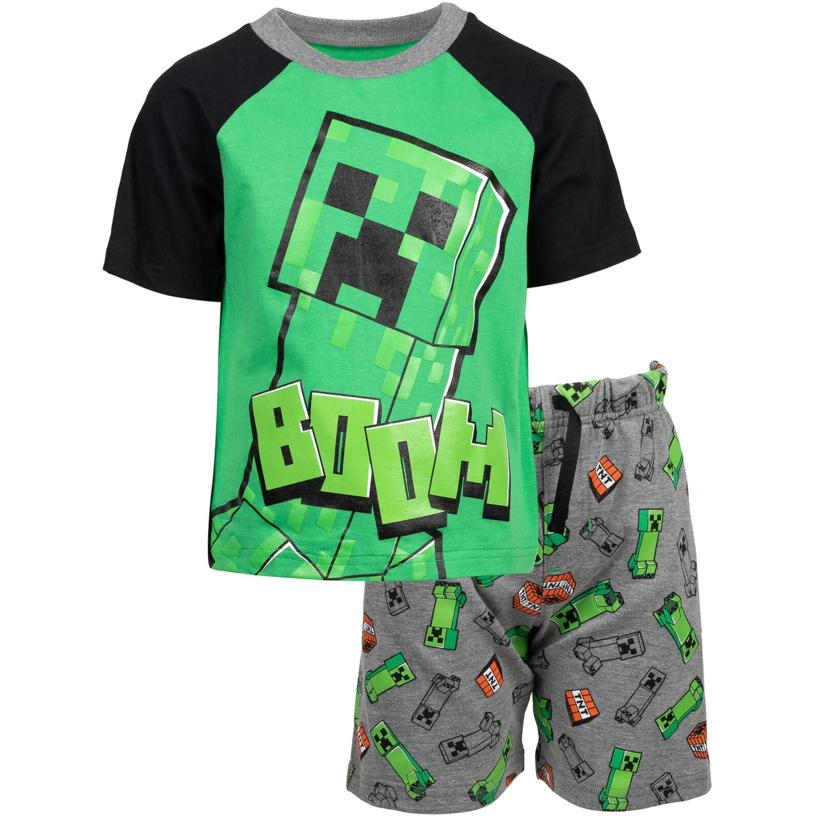 Minecraft - Set De Camiseta Creeper Para Niños Grandes Con Pantalones Cortos 14 16
