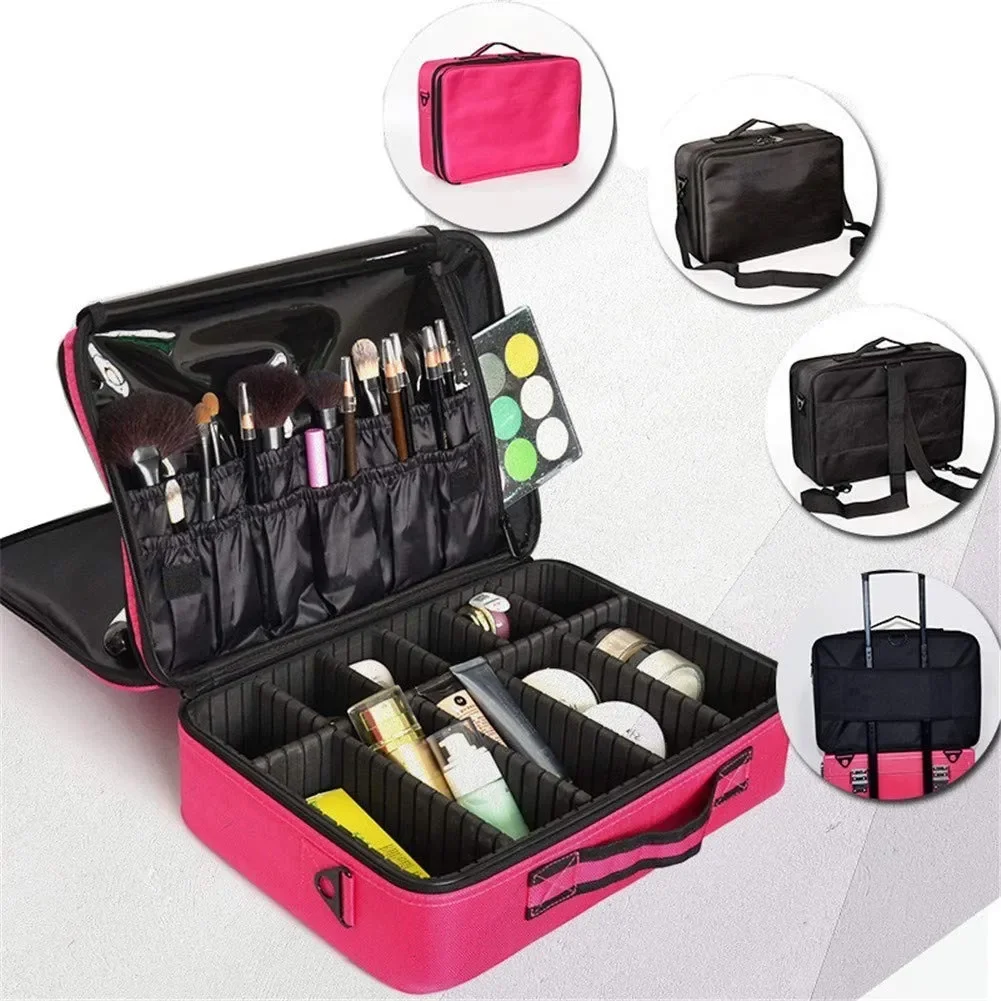 Linastore - Maleta Bolso Maquillaje Portatil Cosmeticos Viaje Grande Fucsia