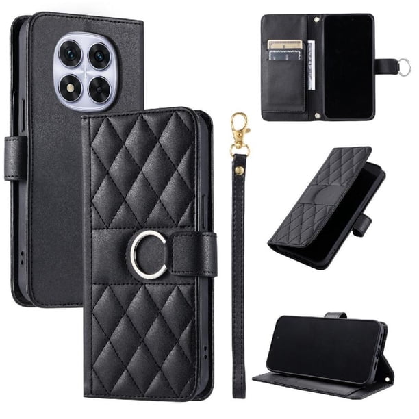 Funda Acolchada con Anilla y Correa para Xiaomi POCO X7 5G Slots para Tarjetas Negro
