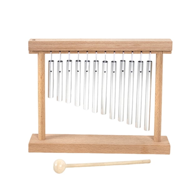 Carillón de viento de mesa, instrumento de percusión, herramienta didáctica, carillón de mano con soporte de madera para actuaciones en aula para
