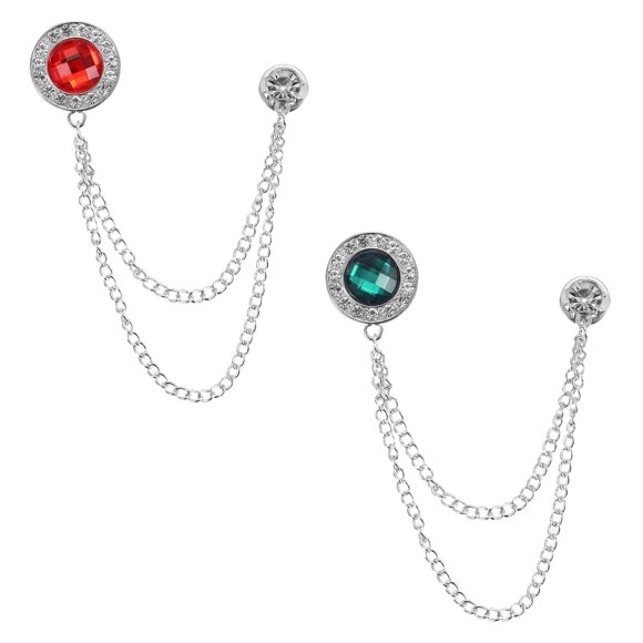 Uxcell Gem Chain Brooch Pins, 2 piezas de alfileres de cadena colgante, alfiler de traje, borla, insignia de cristal redonda, alfileres de solapa para camisas de mujeres y hombres