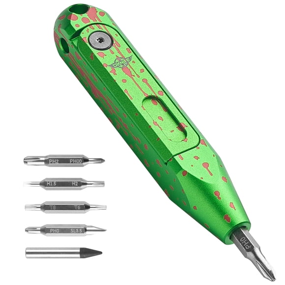Destornillador OKNIFE 9‑en‑1 de aluminio verde para EDC de bolsillo