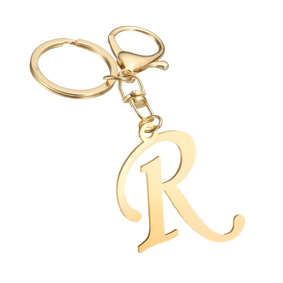 Uxcell Lindo Llavero de Letra Inicial Dorado de Acero Inoxidable Letra R Llavero para Mujeres Bolso de Mano