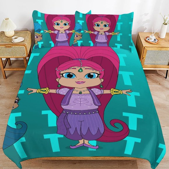 Shimmer And Shine Cartoon Bedding Sets Ultra Soft Skin-Friendly Duvet Cover 3 Piece, Cute Comforter Cover Bed Set for Boys Girls Kids