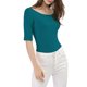 thumbnail image 5 of INSPIRE CHIC Camisetas de Mujer para Regreso a Clases con Cuello de Barco, Mangas Medias, Ajustadas, para Capas, Camiseta Suave Talla S Azul Verde, 5 of 8