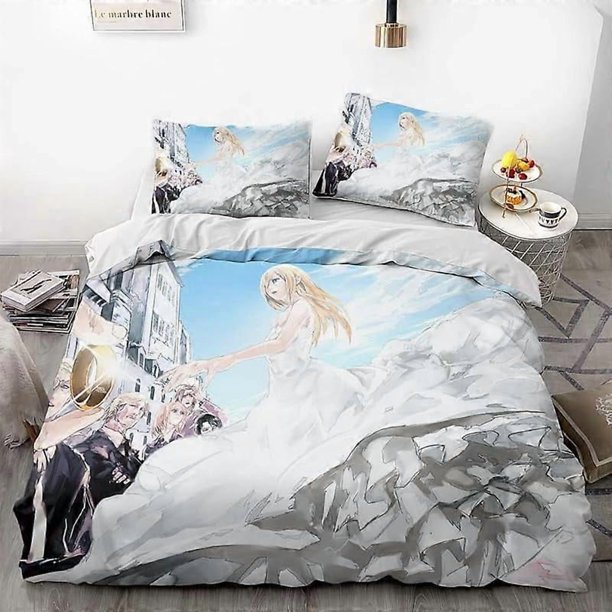 Juego de ropa de cama de ATK ON TITAN - Cómodo y ligero. Juego de ropa de cama de 3 piezas con estampado de dibujos animados (disponible en varios tamaños).