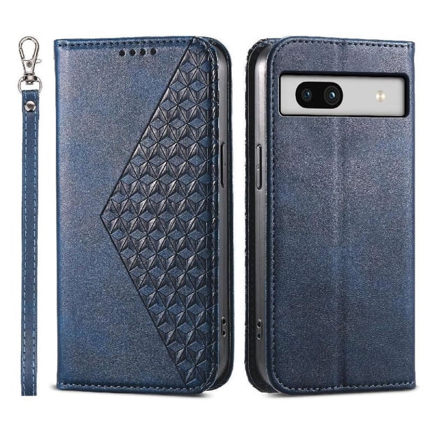 Funda Flip FOXDOCK para Google Pixel 7A , Estilo Billetera con Diseño Rombo, Correa de Mano y Soporte, Uso Diario