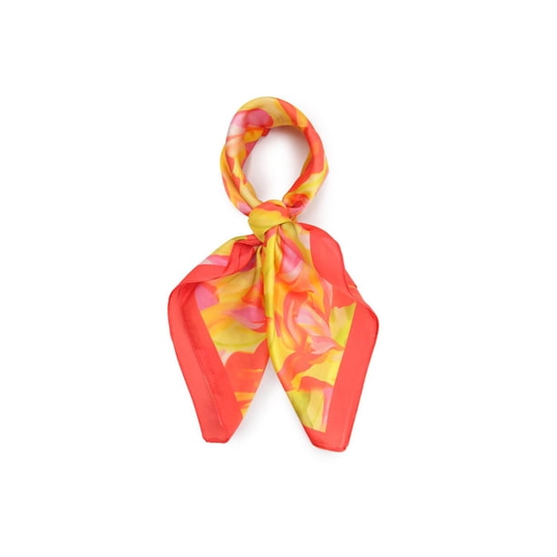 Pañuelo tipo seda 70x70 estampado petalos naranja Talla Única