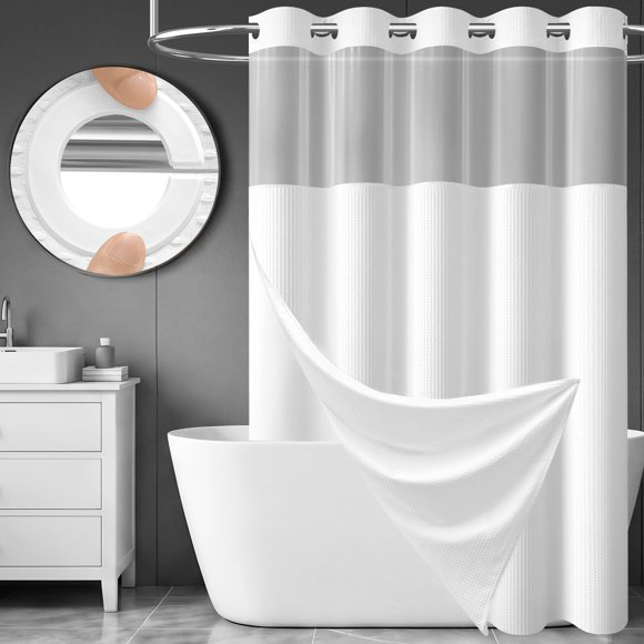 Cortina de Ducha Dynamene 183 × 221 cm Blanco Tejido Gofre sin Anillos