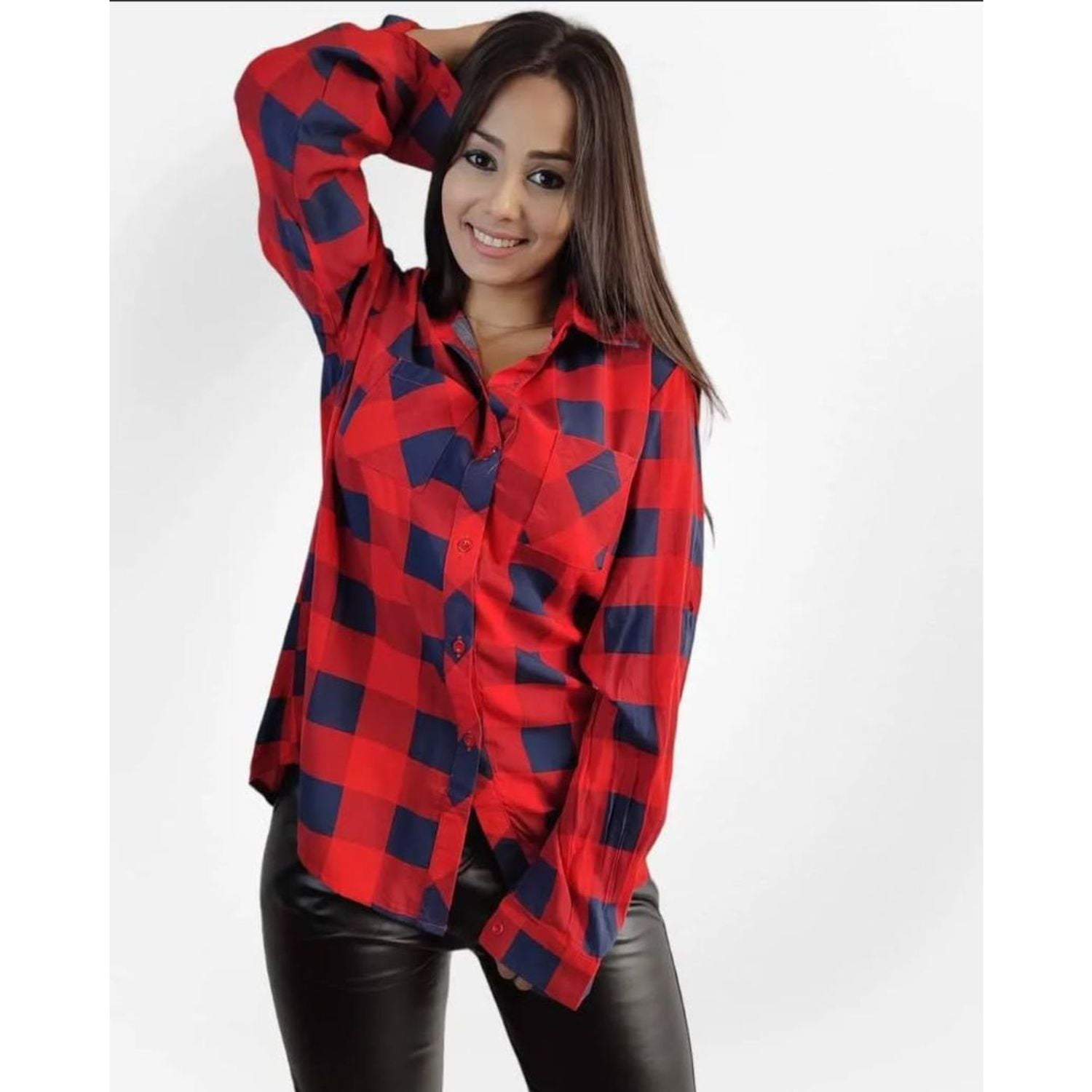 Likeshop - Blusa Mujer Manga Larga Cuadrillé Leñadora Colores 5060