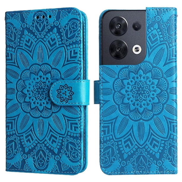 Funda tipo cartera FOXDOCK para OPPO Reno 8 5G , diseño girasol en relieve, cuero PU, cierre magnético, soporte y tarjetero