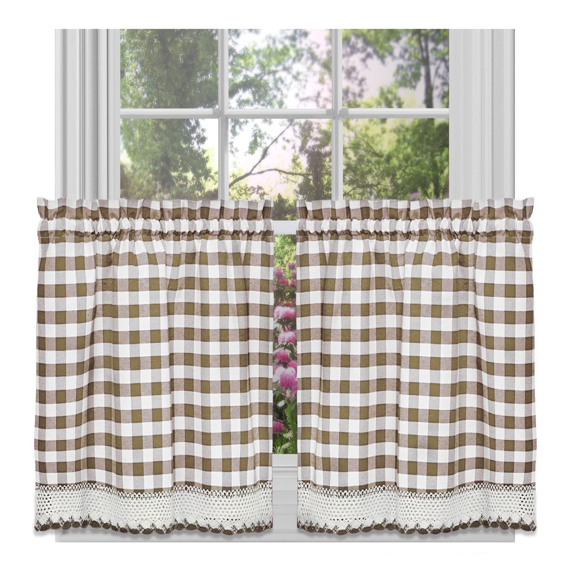 Juego De Cortinas Para Ventana Achim Buffalo Check Tier, Color Marrón Y Marfil
