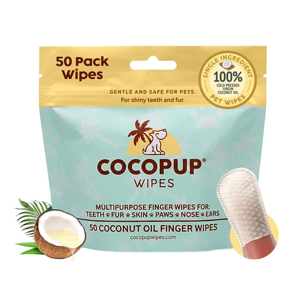 Toallitas limpiadoras dentales para perros Cocopup 50 almohadillas con aceite de coco