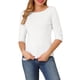 thumbnail image 1 of INSPIRE CHIC Camisetas de Mujer Mangas al Codo Cuello Barco Ajuste Ceñido Casual Camisetas Blancas XS, 1 of 7