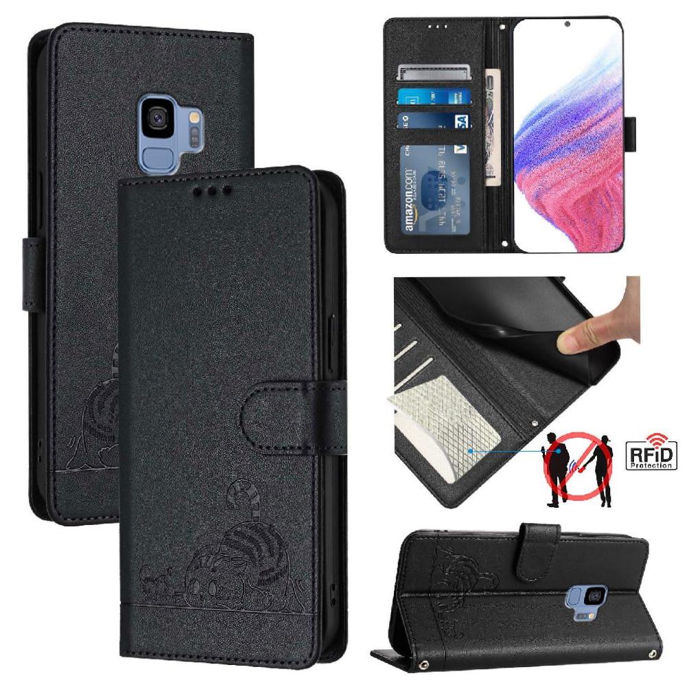 Funda Tipo Cartera Foxdock Para Samsung Galaxy S9 Con Soporte, Ranuras, Rfid, Diseño De Gato