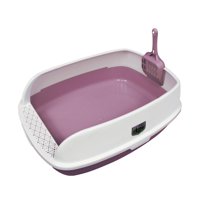 Magideal - Caja De Arena Para Gatos De Cara Alta, Colcha Para Mascotas, Orinal Portátil Para Conejos, Baño Profundo Con Cuchara, Bandeja De Arena Para Mascotas, , Rosado