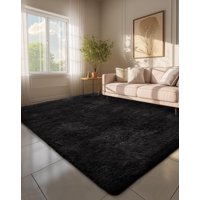 Alfombra Negra Ophanie Shaggy Fluffy Soft De 6 X 9 Pies Para Sala De Estar