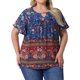 thumbnail image 1 of Agnes Orinda Blusas Boho de Talla Grande para Mujer con Cuello de Ojal Floral y Mangas Cortas con Volantes para Verano, Casual, Talla 4X, Azul Marino, 1 of 8