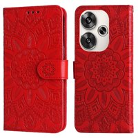Funda Tipo Cartera Foxdock Para Xiaomi Poco F6 , Diseño Girasol En Relieve, Cuero Pu, Cierre Magnético, Soporte Y Tarjetero